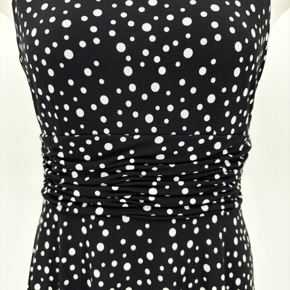 Petite Black with White Polka Dots Sleeveless Ruched Waist Dress, Small - Picture 3 of 16